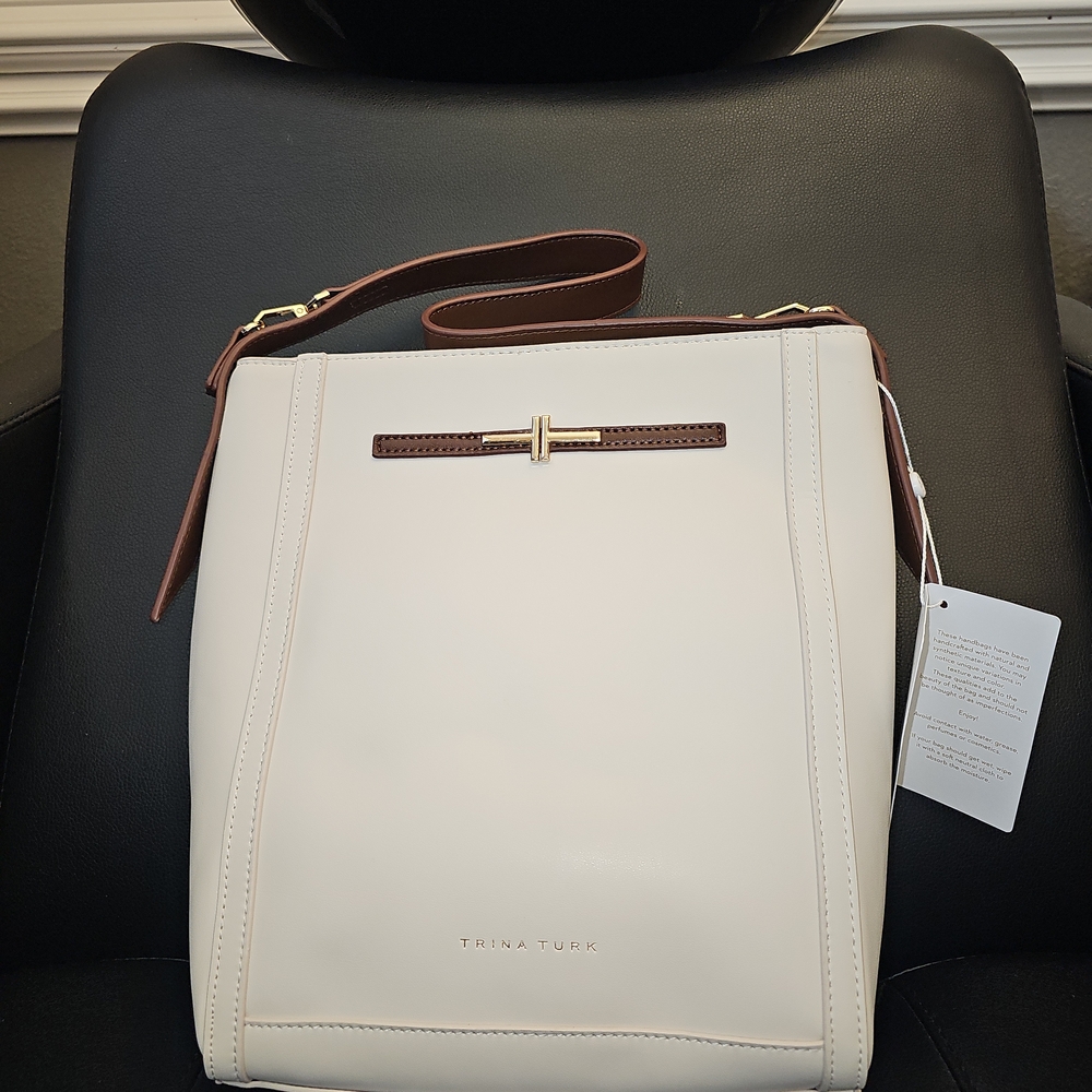 Trina Turk White and Brown Shoulder Bag Modern Minimalist Design